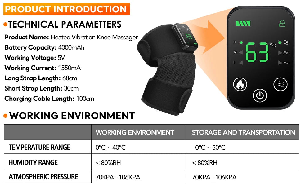 Thermal Knee Pad Eletric Knee Temperature Massager Leg Joint Brace Heating Vibration Massage 3 In 1 Elbow Shoulder Support